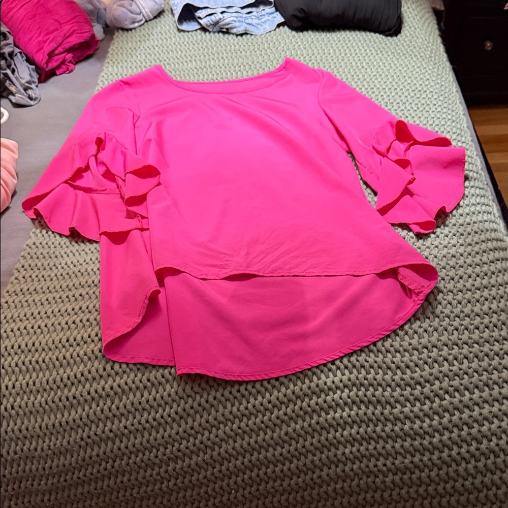 Pink Ruffle Sleeve Women's Top